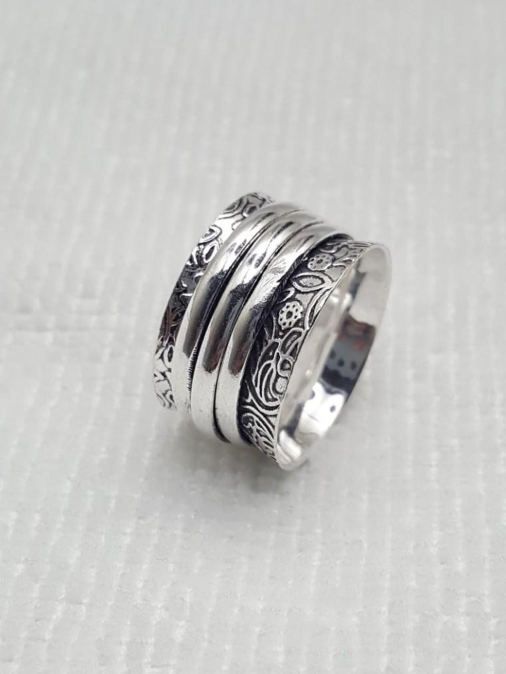 925 Silver Floral Spinner Ring Band